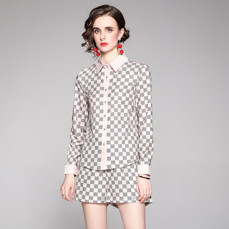 all in one place בגדי נשים Western style women's European and American all-match waist positioning printed shirt + shorts set (with belt)