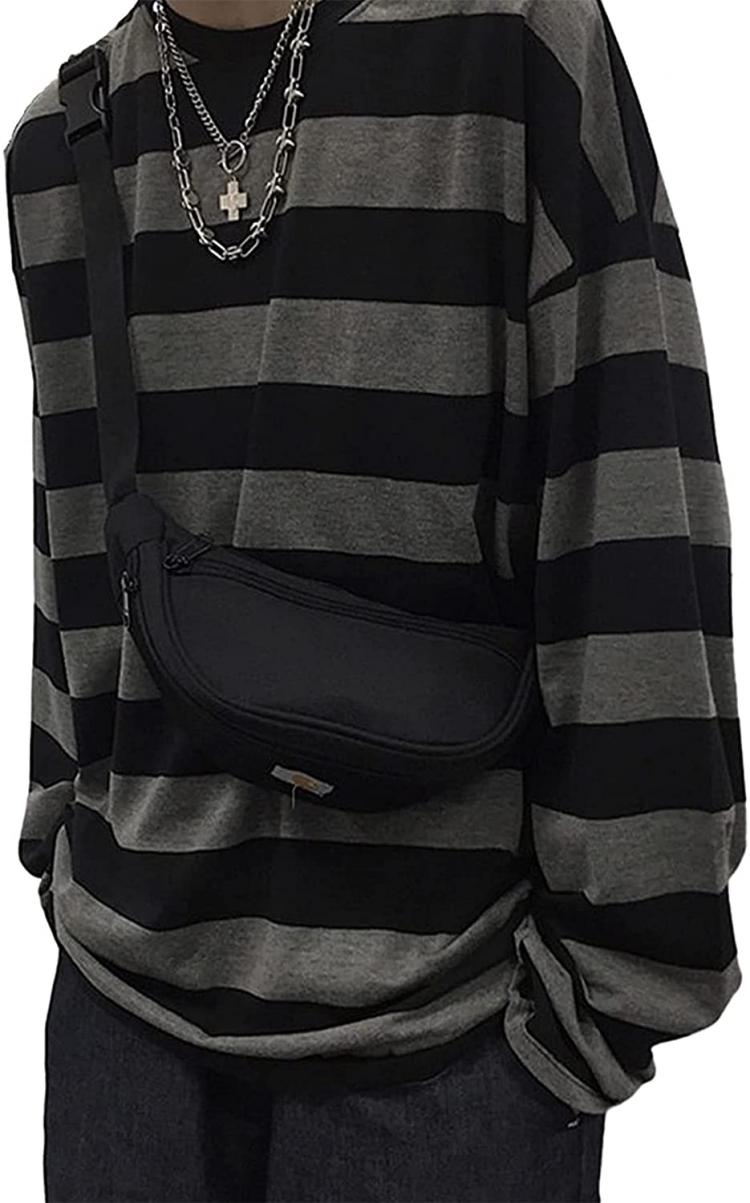 all in one place בגדי נשים Women Harajuku Oversized Stripe Casual Long Sleeves Crewneck T-Shirt Tee Tops