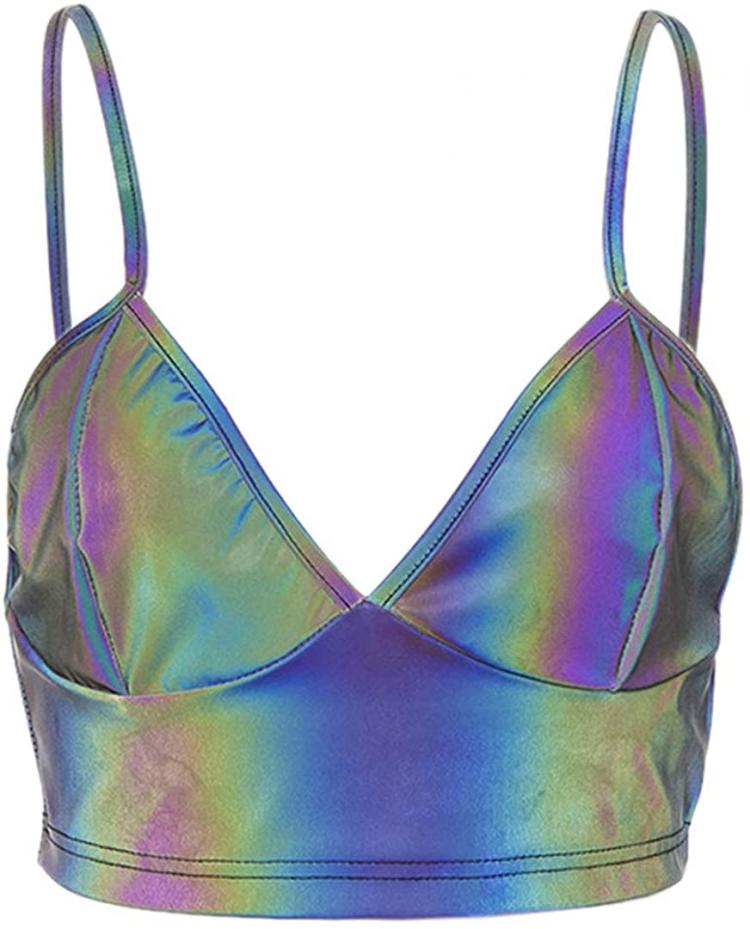 all in one place בגדי נשים Giovacker Women's Reflective Crop Tops Festival Rave Outfits Girls Club Tank Vest