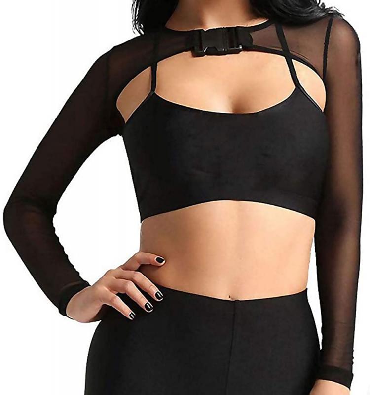 all in one place בגדי נשים Ypser See Through Mesh Crop Top Sheer Open Front Shrug Fishnet Cover Ups with Buckle