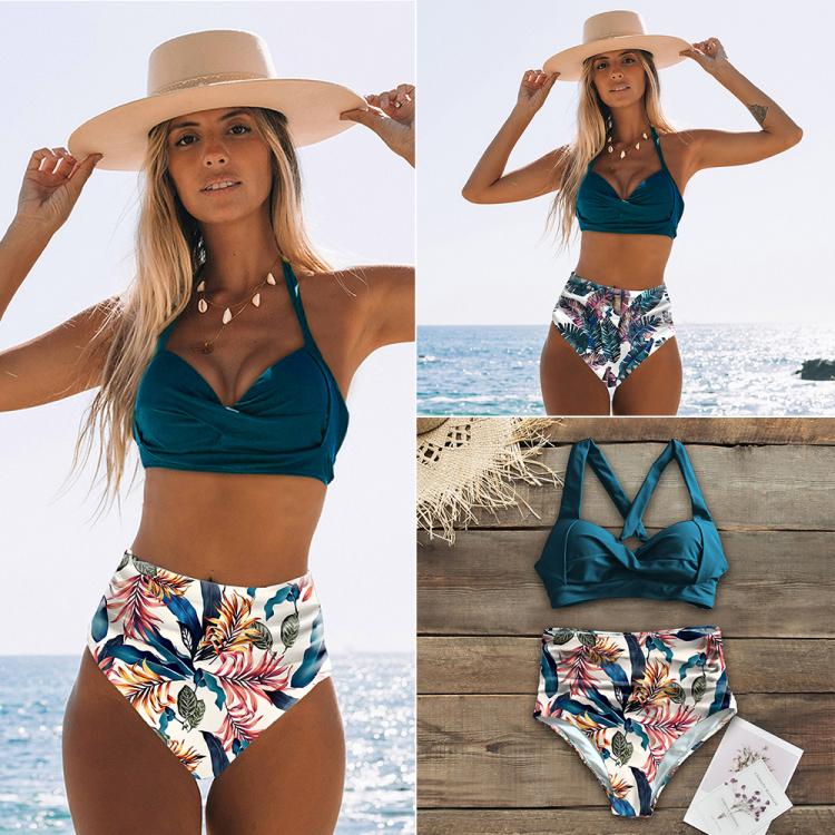 all in one place בגדי נשים Sexy High Waist Bikinis 2021 New Halter Swimwear Women Swimsuit Female Bikini Set Print Bodysuit Bathing Suit Summer Biquini XXL