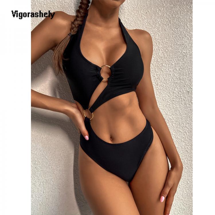 all in one place בגדי נשים Vigorashely 2021 Sexy Hollow One Piece Swimsuit Bandage Push Up Swimwear Women Halter Bathing Suit High Waist Monokini Swim Wear