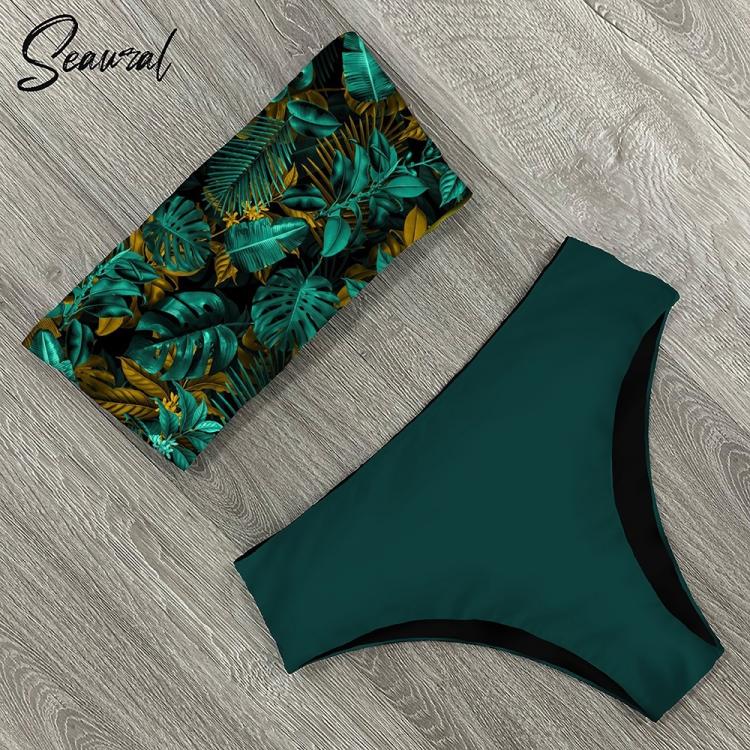 all in one place בגדי נשים 2020 New Sexy Low Hight Bikini Set Swimwear Women Bandeau Female Print Floral Strappy Swimsuit Bathing Suit Beach Wear Biquini