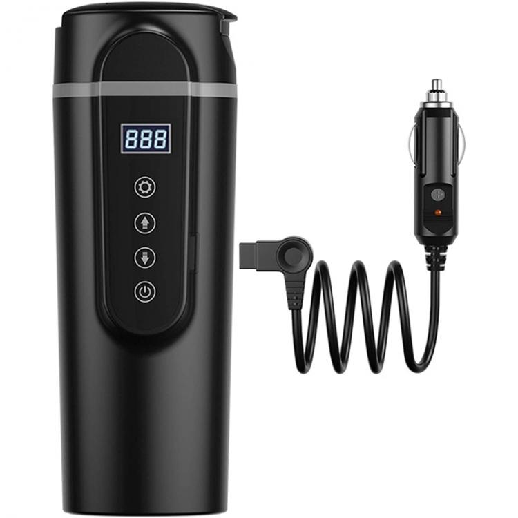 all in one place אלקטרוניקה 12V/24V 420Ml Stainless Steel Car Heating Cup LCD Display Electric Water Cup Portable Kettle Coffee Tea Milk Heated