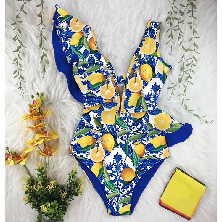 all in one place בגדי נשים One Piece Swimsuit 2021 Print Plus Size Swimwear Women V-Neck Belt Monokini Sexy Ruffle Bathing Suits Push Up String Beach Wear