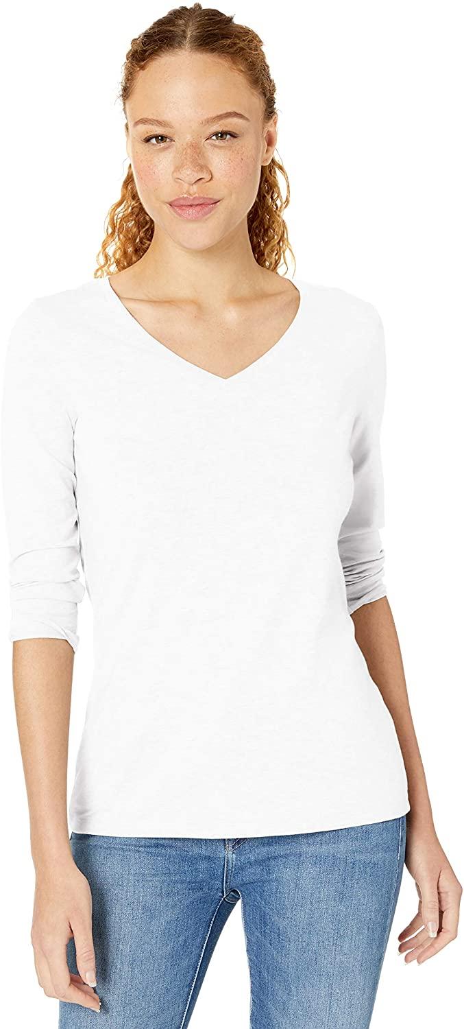 all in one place בגדי נשים Amazon Essentials Women's Classic-Fit 3/4 Sleeve V-Neck T-Shirt
