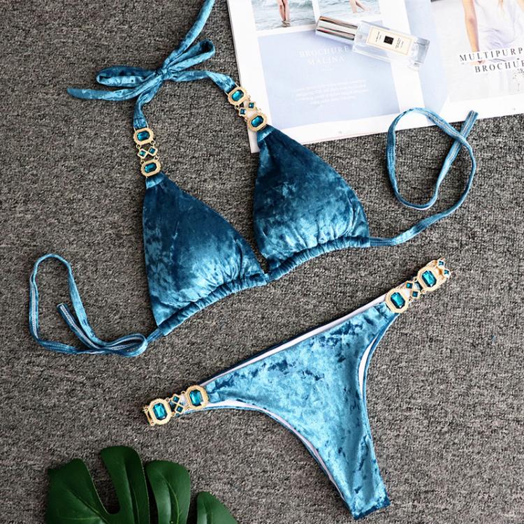 all in one place בגדי נשים Sexy Crystal Diamond Velvet Bikini 2021 Women Bandage Swimsuit Female Brazilian Swimwear Thong Bikini set Halter Bathing Suit