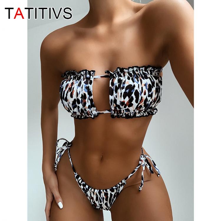 all in one place בגדי נשים TATITIVS Leopard Pleated Bandeau Bikini Set Swimsuit For Women Sexy Wear Two Pieces Swimwear 2021 New Beach Bathing Suit