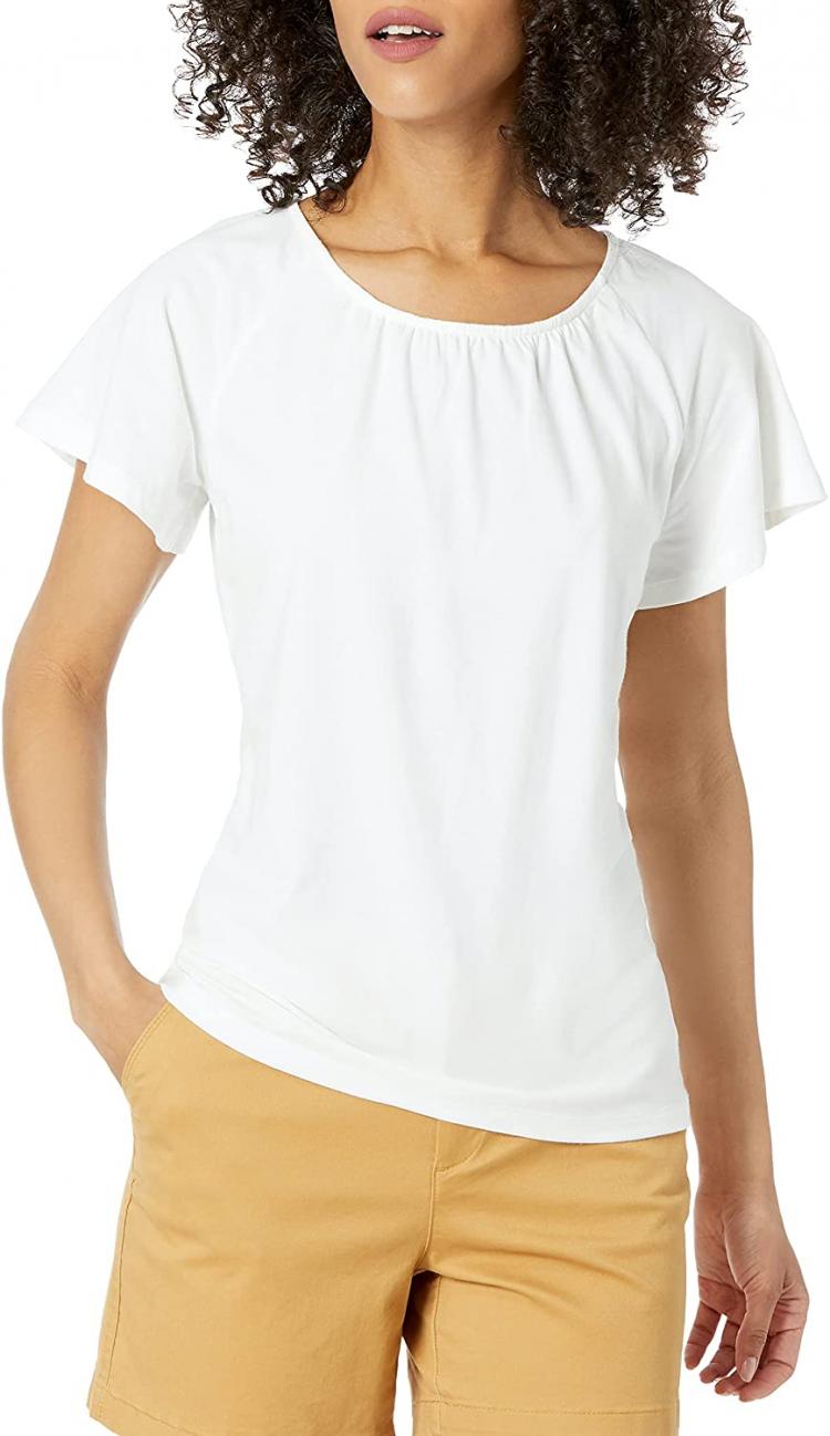 all in one place בגדי נשים Women's Classic Fit Cape Sleeve Open Crewneck T-Shirt