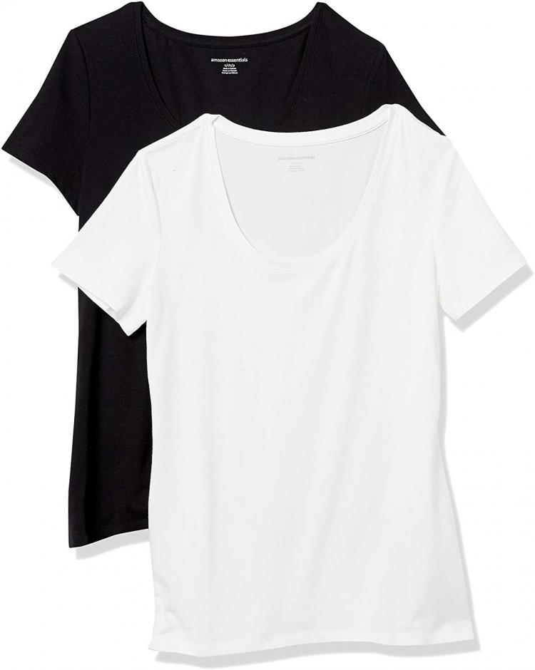 all in one place בגדי נשים Amazon Essentials Women's 2-Pack Classic-fit Short Sleeve Scoopneck T-Shirt