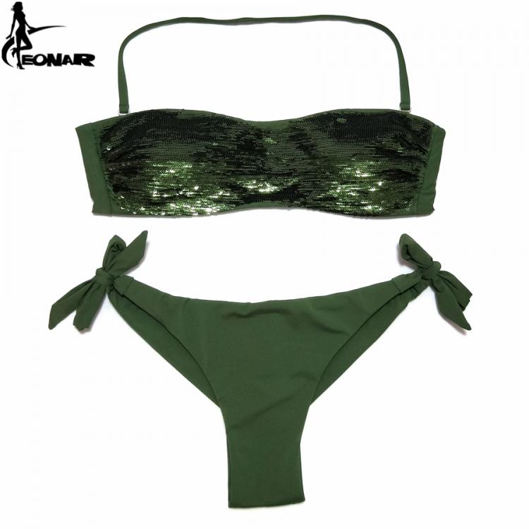 all in one place בגדי נשים EONAR Bikini 2021 Sewn Sequin Women Swimwear Brazilian Cut Bottom Bikini Set Low Waist Swimsuit  Bathing Suits Summer Beach Wear