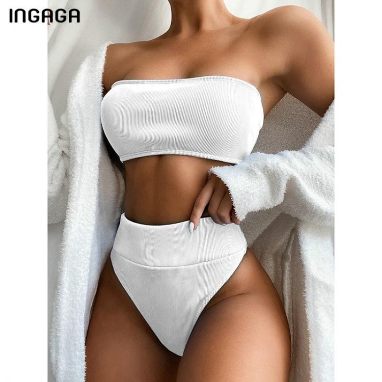 all in one place בגדי נשים INGAGA High Waist Bikinis Bandeau Swimsuits Swimwear Women Black Strapless Biquini High Cut Bathing Suit Women 2021 Beachwear