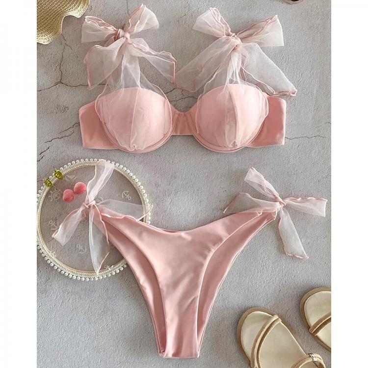 all in one place בגדי נשים High Waist Swimwear Women Swimsuit 2021 Bikini Bandage Bikinis Set Padded Bathing Suit New Leaf Print Biquini Maillot de bain