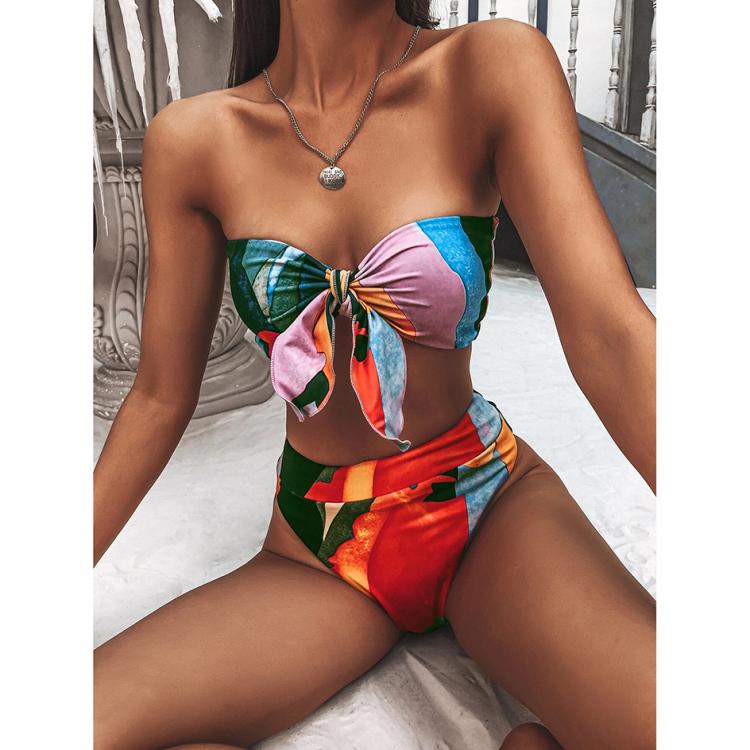all in one place בגדי נשים Sexy Knot Bandeau Bikini 2021 New Swimsuit Women Swimwear Female High Waist Bikinis Set Swimming for Bathing Suit Woman Swimsuit