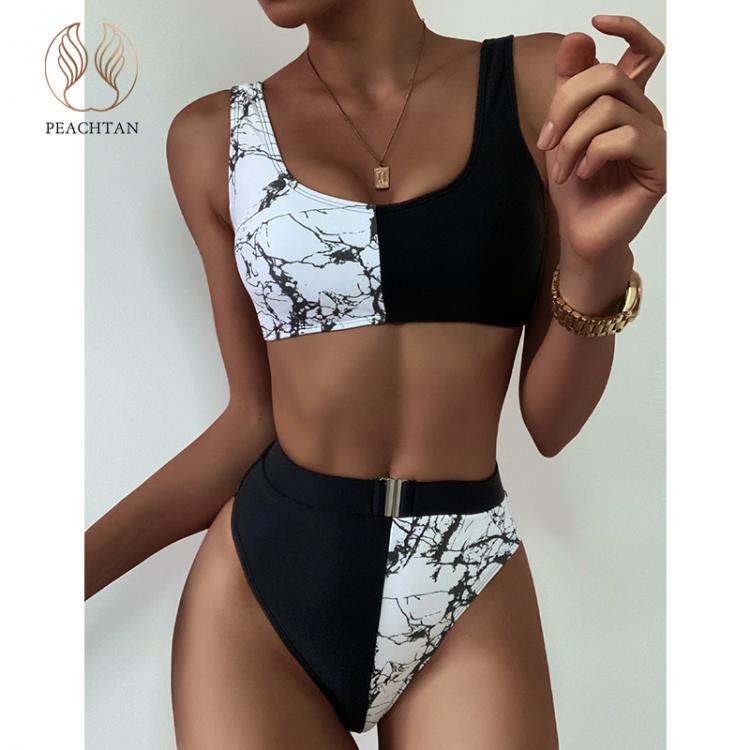 all in one place בגדי נשים Peachtan Marble print bikinis 2020 mujer Sexy patchwork swimsuit women High waist swimwear female Sport bathing suit Biquini New