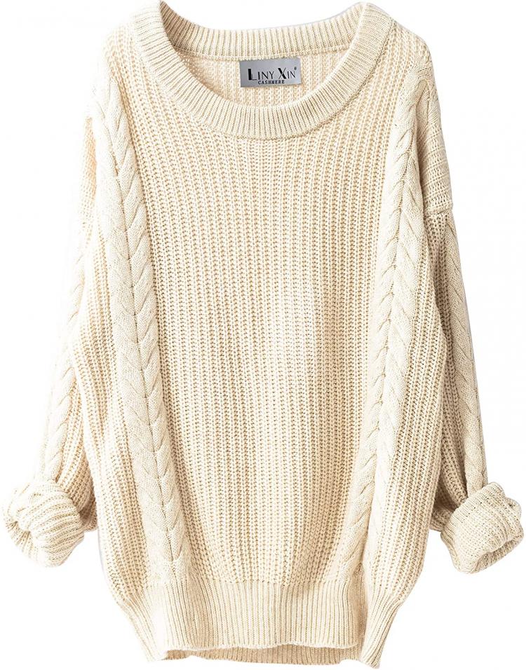 all in one place בגדי נשים LINY XIN Women's Cashmere Oversized Loose Knitted Crew Neck Long Sleeve Winter Warm Wool Pullover Long Sweater Dresses Tops