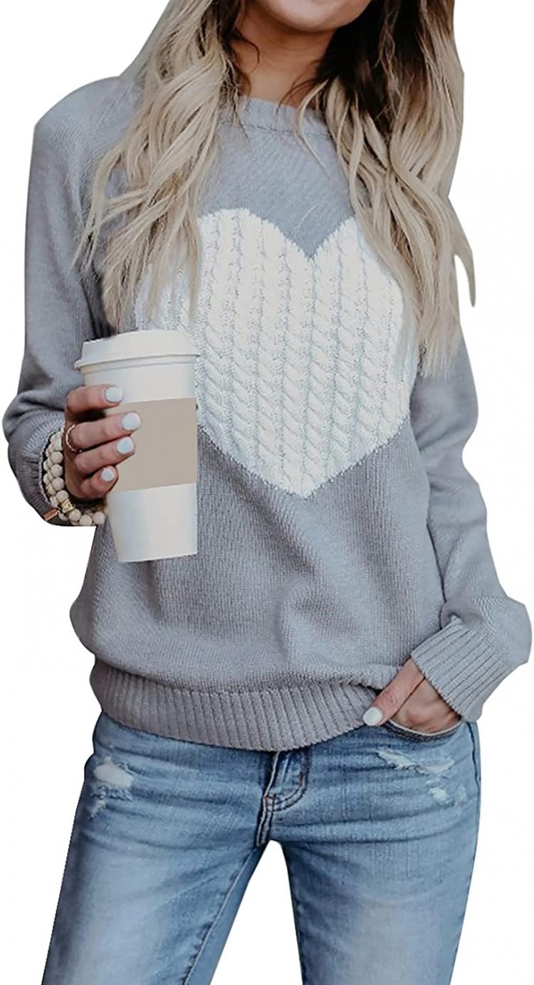 all in one place בגדי נשים shermie Women's Pullover Sweaters Long Sleeve Crewneck Cute Heart Knitted Sweaters
