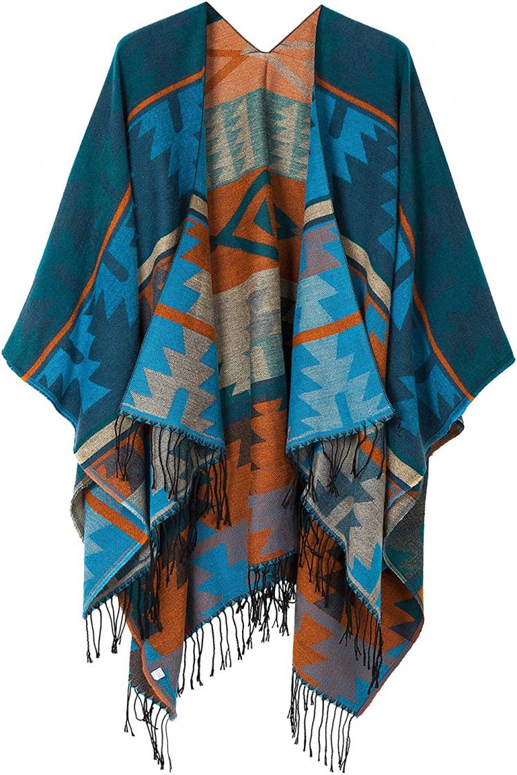 all in one place בגדי נשים Urban CoCo Women's Printed Tassel Open front Poncho Cape Wrap Shawl