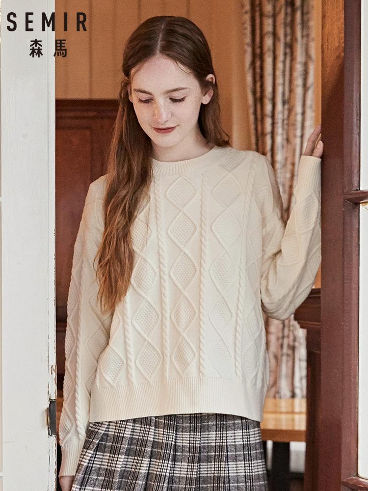 all in one place בגדי נשים SEMIR Sweater women 2019 winter new Korean version retro round neck long sleeve twisted sweater woman tops