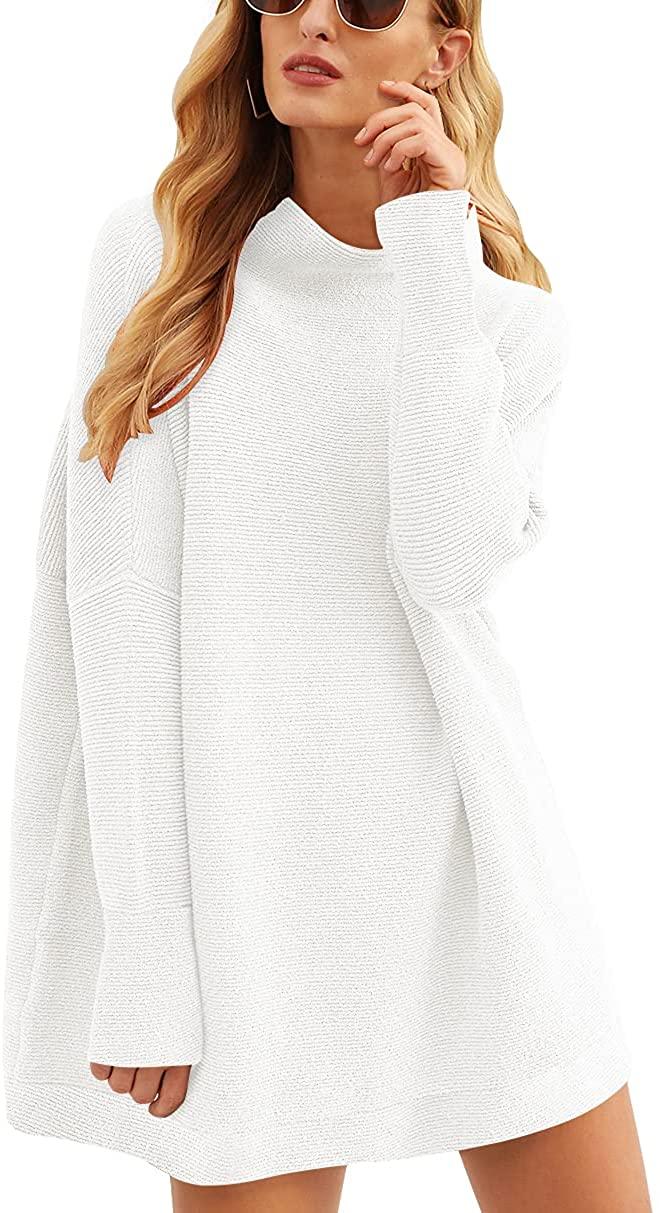 all in one place בגדי נשים ANRABESS Women Casual Turtleneck Batwing Sleeve Slouchy Oversized Ribbed Knit Tunic Sweaters Pullover