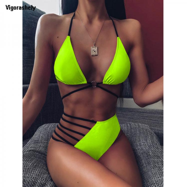 all in one place בגדי נשים Vigorshely Sexy High Waist Swimwear Women String Bikini Set 2021 Halter Swimsuit Female Brazilian Biquini Bathing Suit Swim Wear