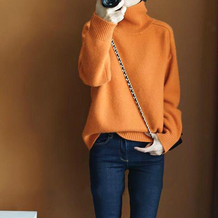 all in one place בגדי נשים Women Turtleneck Sweater Thick Tops Minimalist OL Jersey Warm Casual Oversize Knit Jumper Pullover Autumn Winter