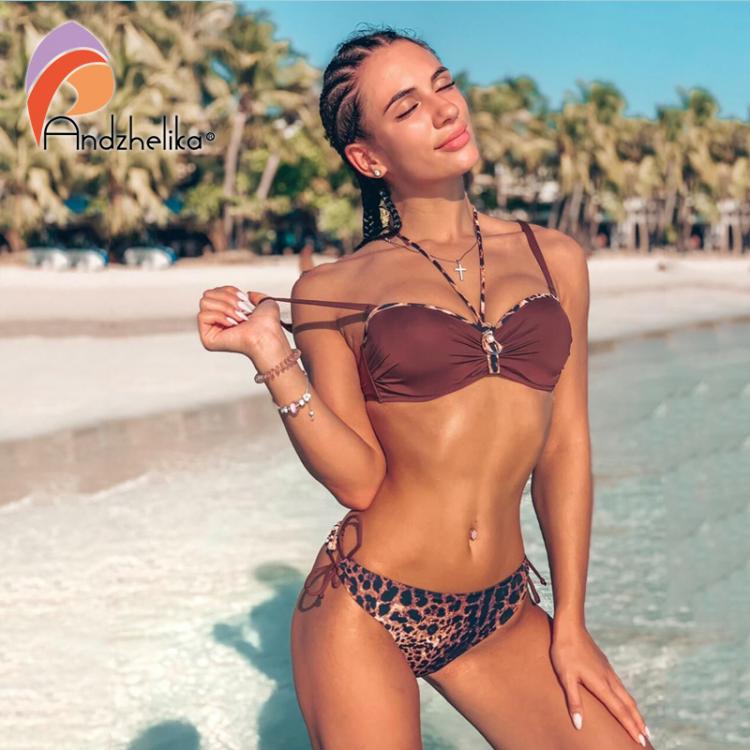 all in one place בגדי נשים Andzhelika Sexy Leopard Bikini 2021 Summer Women Swimsuit Push Up Bikini Set Swimwear Beach Bathing Suit Monokini
