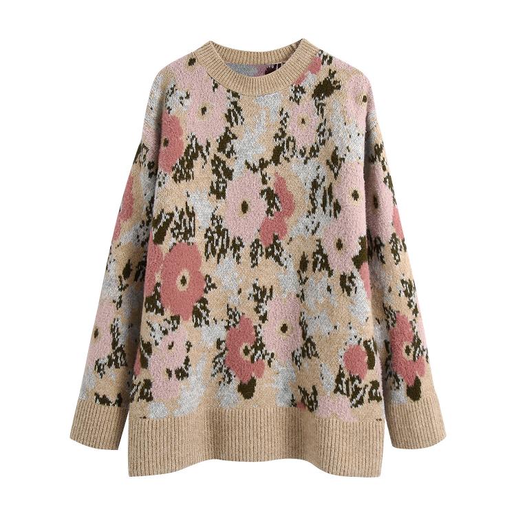 all in one place בגדי נשים 2021 New Women Flower Oversized Knitted Sweater European and American style summer women's flower jacquard loose sweater