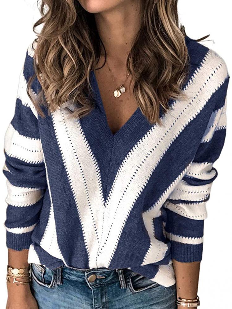 all in one place בגדי נשים PRETTYGARDEN Women’s Fashion Long Sleeve Striped Color Block Knitted Sweater Crew Neck Loose Pullover Jumper Tops