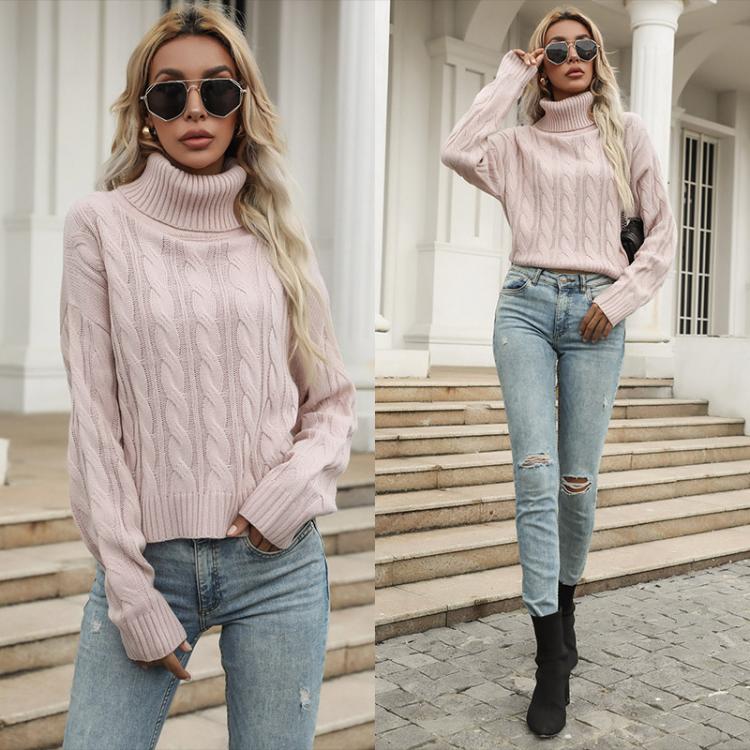 all in one place בגדי נשים Alan Fall, New Twist Turtleneck Pink Sweater Loose Pullover, Casual Base, Moderate Thickness Sweater