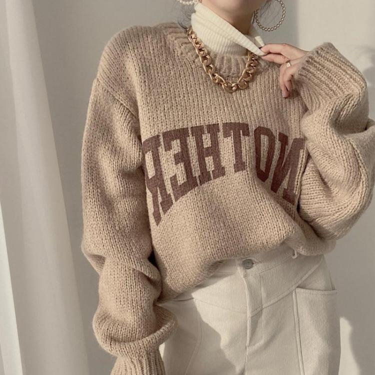 all in one place בגדי נשים Fashion Letter Printing Increased Knitted Women's Pullover Round Neck Long Sleeve Women's Sweater 2021 Winter Street Jac