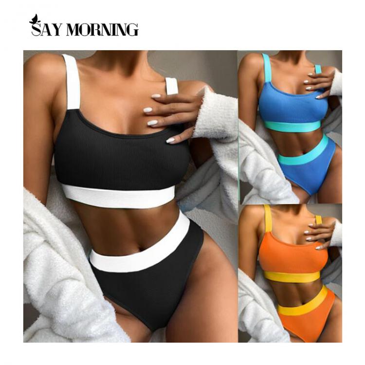 all in one place בגדי נשים SAY MORNING 2021 NEW High Waist Swimwear Bikini Women's Swimsuits Push Up Biquini Shiny Splicing Bikinis High Cut Bathing Sui