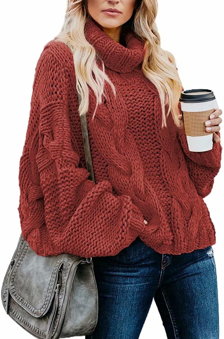 all in one place בגדי נשים Dokotoo Women Solid Turtleneck Balloon Long Sleeve Sweaters Pullover Outerwear