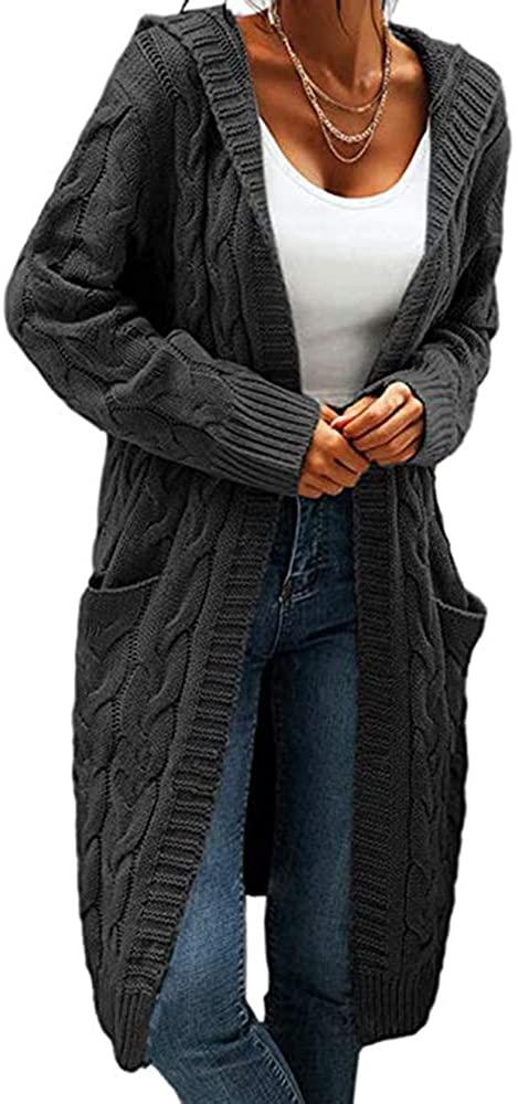 all in one place בגדי נשים Women Hooded Open Front Cardigan Cable Knit Sweaters Solid Color Chunky Long Sweater Coats