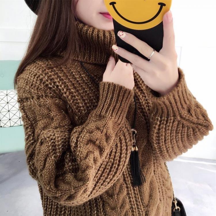all in one place בגדי נשים Retro Turtleneckl Knitted Pullover Sweater Woman's Lantern Sleeve Casual Loose Thick Woolen Lazy Warm Sweater Top Autumn Wint
