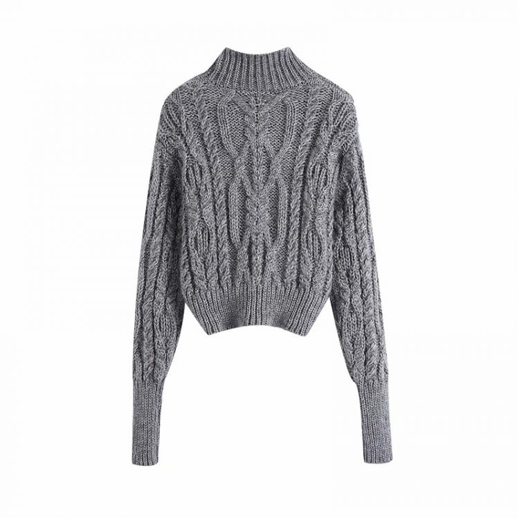 all in one place בגדי נשים Evfer Women Autumn Fashion Knitted Za Gray Turtleneck Pullover Tops Female Casual Long Sleeve Short Thick Sweaters Girls Jumpers