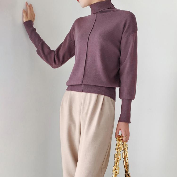 all in one place בגדי נשים PEONFLY Turtleneck Sweater Autumn Winter Knitted Jumper Women's Sweaters Casual Soft Loose Long Sleeve Pullovers Female Purpl