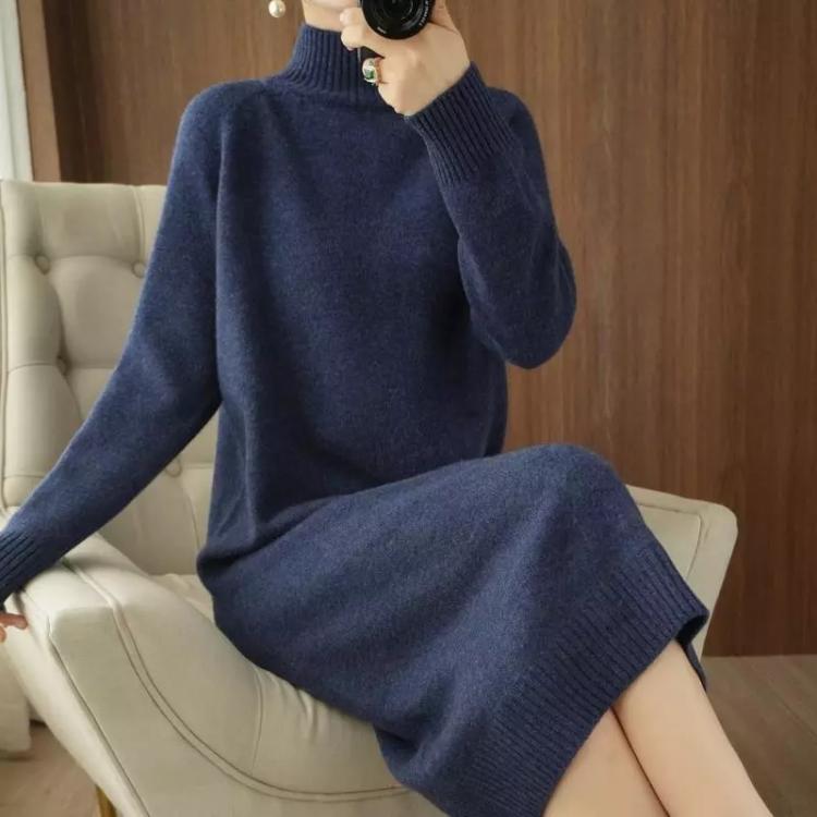all in one place בגדי נשים Women 2021 Autumn Winter New Mid-long Knitted Sweater Dresses Female Loose Straight Solid Pullover Clothes Thick Warm Vestidos