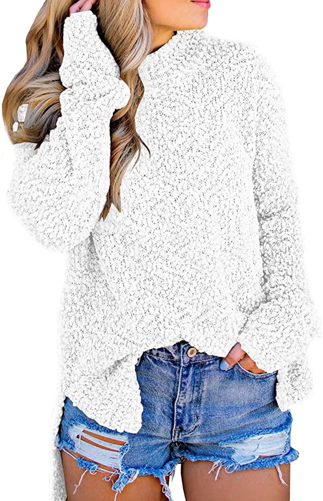 all in one place בגדי נשים Imily Bela Womens Fuzzy Knitted Sweater Sherpa Fleece Side Slit Full Sleeve Jumper Outwears