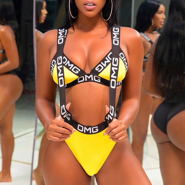 all in one place בגדי נשים Sexy Letter Print Bikini Set 2020 Women Halter Push Up Swimwear Hollow Out Bandage Swimsuit Brazilian Biquini Swim Bathing Suit
