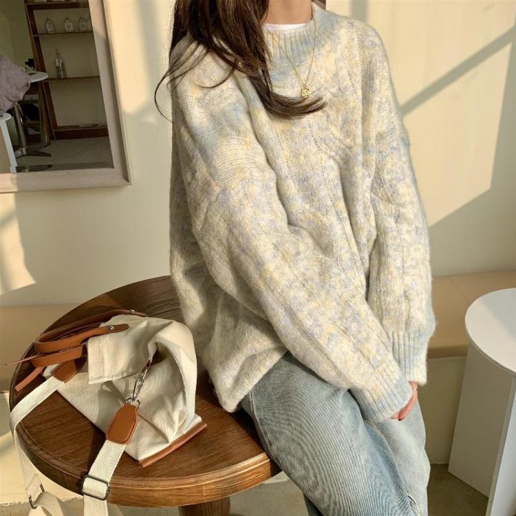 all in one place בגדי נשים Thickened autumn and winter new Korean Knitted Top loose gentle sweet wind Pullover foreign style lazy sweater female sweater
