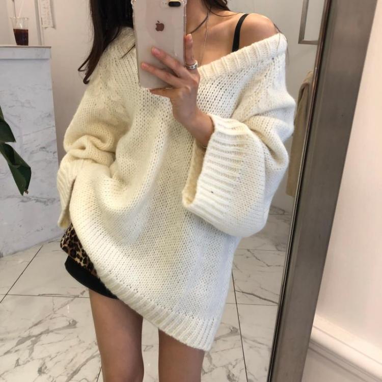 all in one place בגדי נשים Maxi Female Sweater Women Winter Pullover Knitting Overszie Long Sleeve Girls Tops Loose Sweaters Knitted Outerwear Thick Sexy