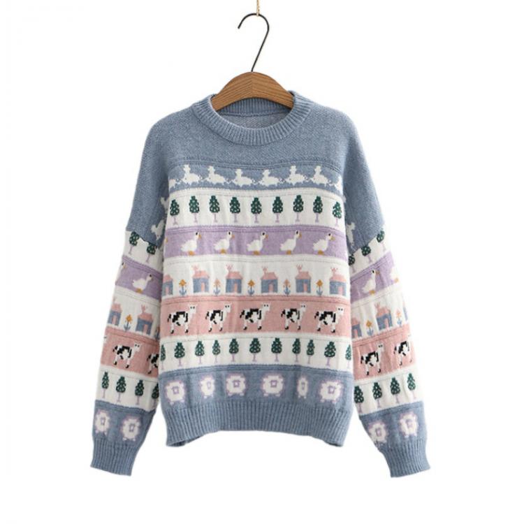 all in one place בגדי נשים Cute Cartoon Animal Embroidery 2021 Women's Sweater Kawaii Loose Harajuku Clothing For Long Sleeve Sweet Style Knitted Pulloe