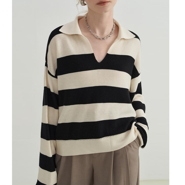 all in one place בגדי נשים Knitted Womens Pullover Sweater Loose Lapel Striped Sweaters Knitted Long Sleeve Oversized Sweater