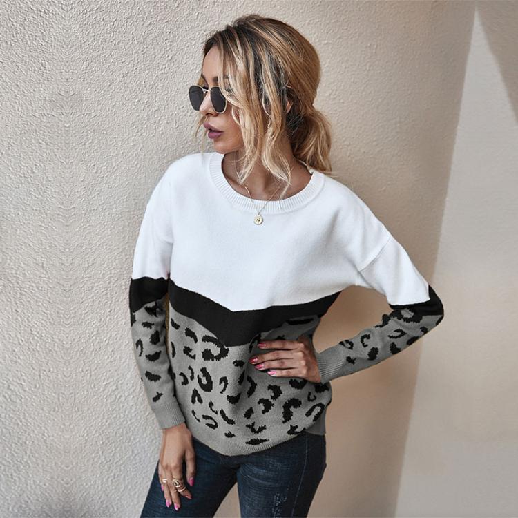 all in one place בגדי נשים Autumn Winter Fashion Leopard Knitted Sweater Women 2021 New Casual O-neck Full Sleeve Pullovers Top