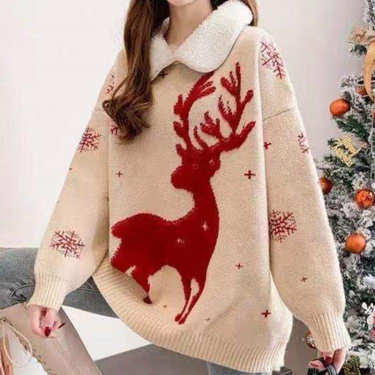 all in one place בגדי נשים Pullovers Sweater Female Casual Christmas Elk Dog Pattern Sweaters Women Knitted Polo Collar Jumper Warm Tops 2021 Autumn Winter
