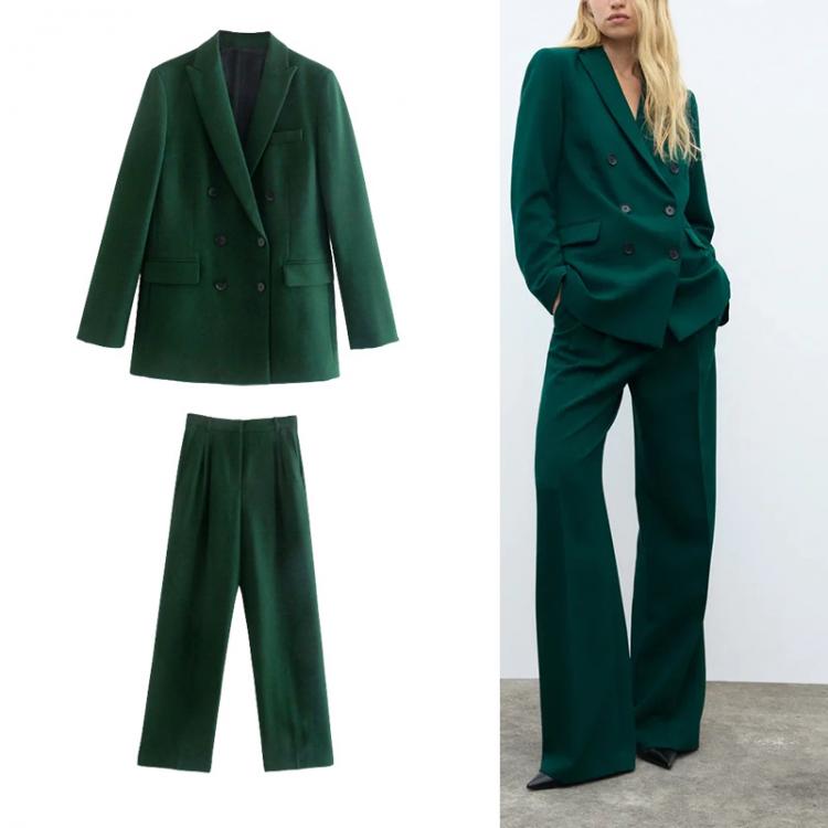 all in one place בגדי נשים Za 2021 Woman Sets Double Breasted Slim Fit Suit Woman Casual Mid-Waist Suit Trousers Women Autumn Fashion Suit