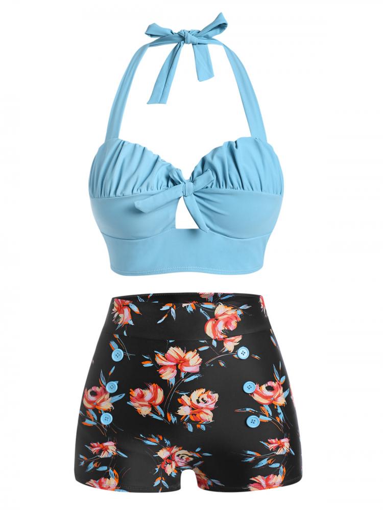 all in one place בגדי נשים Wipalo New Bikini High Waist Sexy Bikini Women Swimwear Halter Floral Ruched Boyshorts Padded Bathing Suit Swimsuit Beach Wear