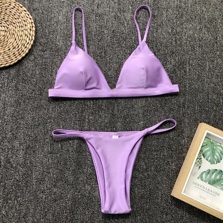 all in one place בגדי נשים Sexy Micro Bikini 2020 Women Solid Purple Push Up Bikini Set High Cut Padded Bathing Suit Thong Swimsuit Female Summer Swimwear
