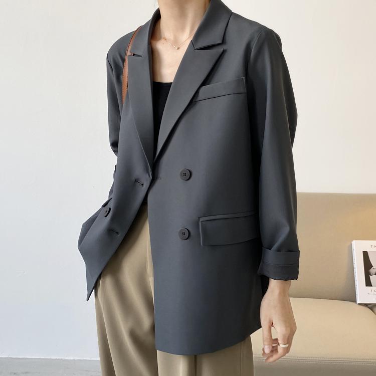 all in one place בגדי נשים 2021 Spring Basic Black Suit Jacket Women's Loose Long Sleeve Casual Oversized Blazer Suit Top V-neck Double Breasted Cardiga